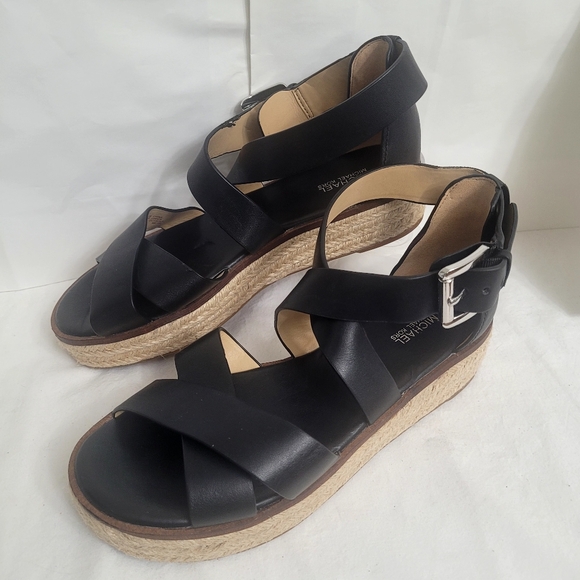Michael Kors Black Leather Espadrille Sandals "Darby", Brand-new, Size 8.5 - Picture 1 of 14